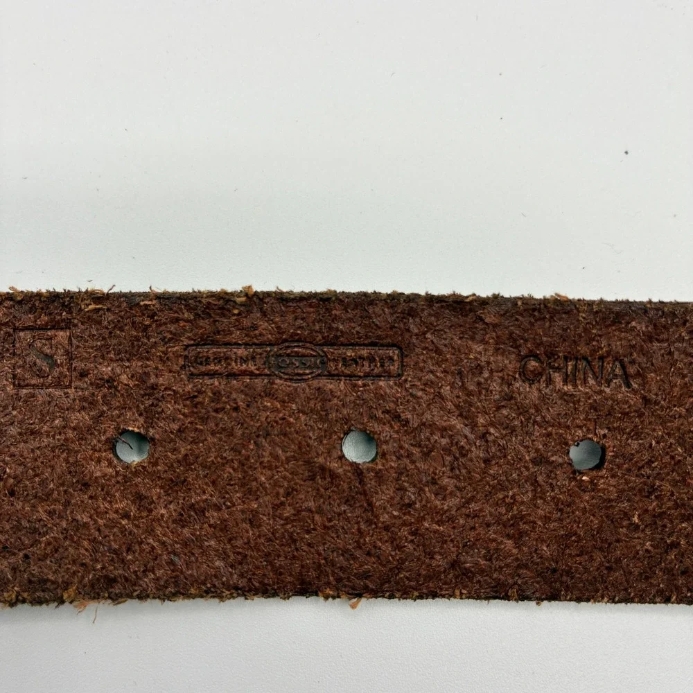 Fossil Brown Leather Belt Womens S Linked Disc Antique Brass Boho Festival